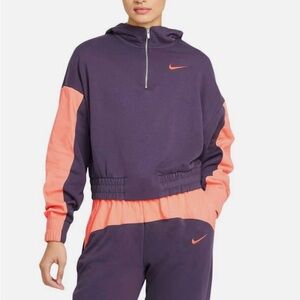 Nike Women's Hoodie - Dark Purple and Bright Orange
